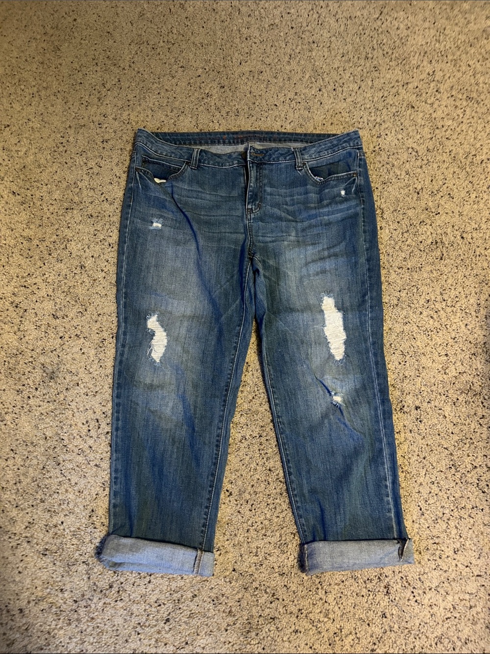 Jennifer Lopez Distressed Blue Boyfriend Jeans with Rolled Cuffs